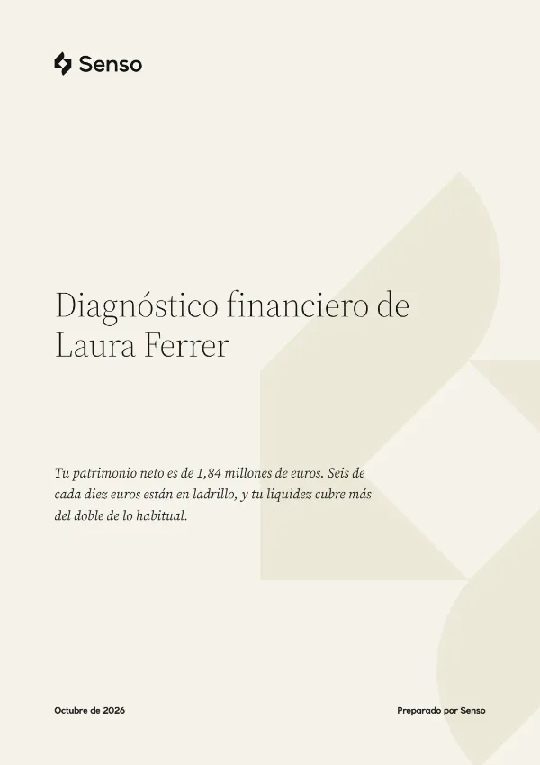 Portada de un chequeo financiero ilustrativo con datos ficticios